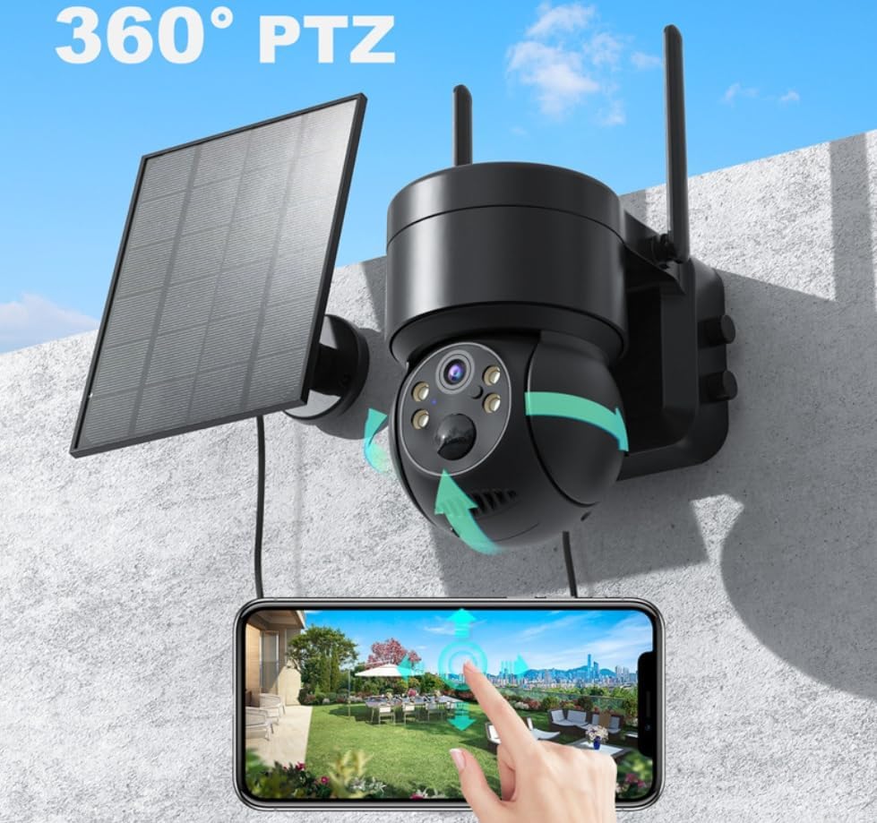 Appreciarel Surveillance Camera,Outside Camera Wireless Solar Powered,4000W Pixels,Weatherproof Ip66,Automatic Body Sensing (Black,4000W Pixels)