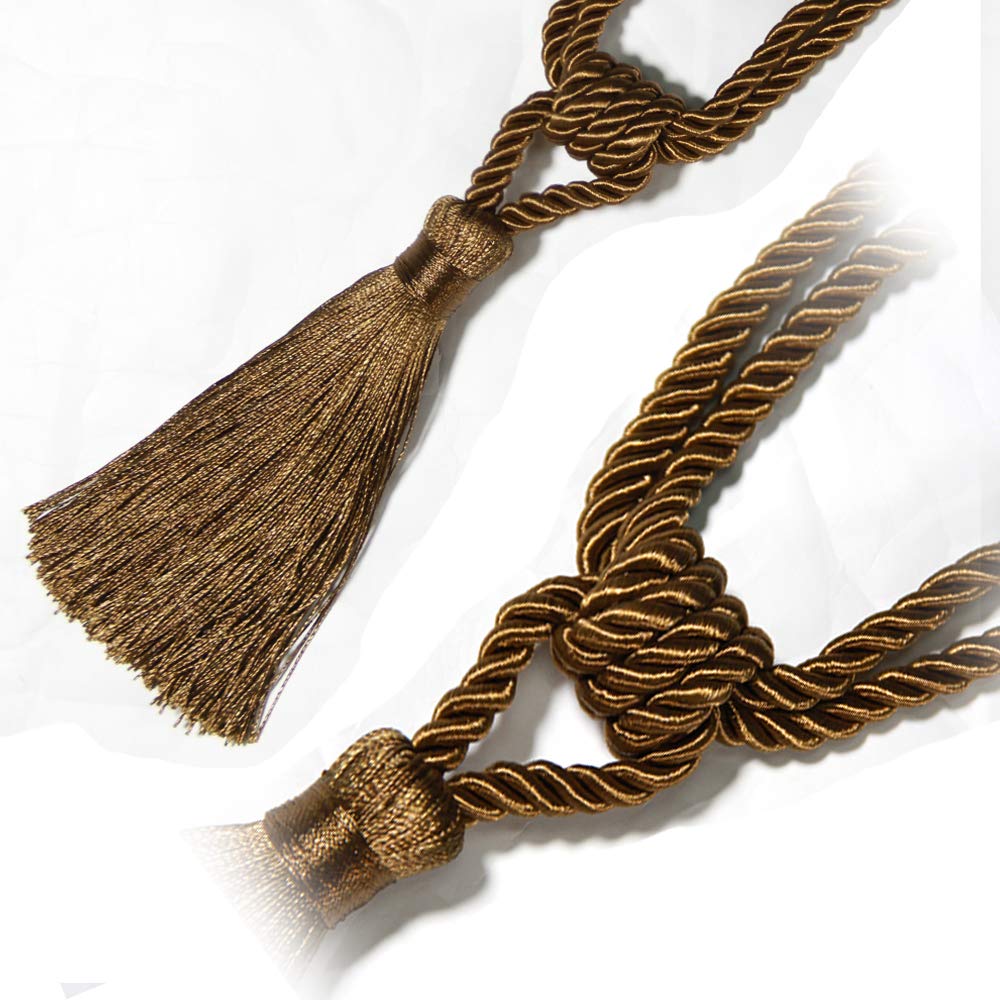 Fenghuangwu Curtain Tiebacks Tassel Tie-Backs, Rope Curtain tie Backs Handmade Curtain Holdbacks Made from Polyester (Coffee, 4p)