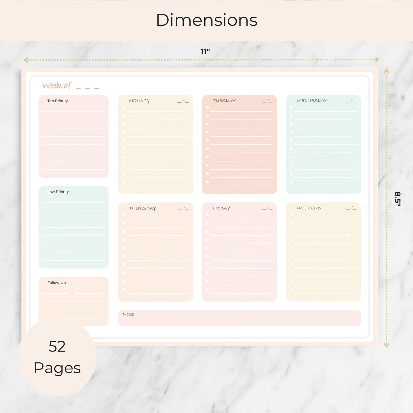 BLU MONACO Pastel Border Weekly Planner Notepad – Weekly To-Do List with 52 Tear-Off Sheets – Soft Pastel Weekly Planner Pad with Calendar, Goals, and Priorities