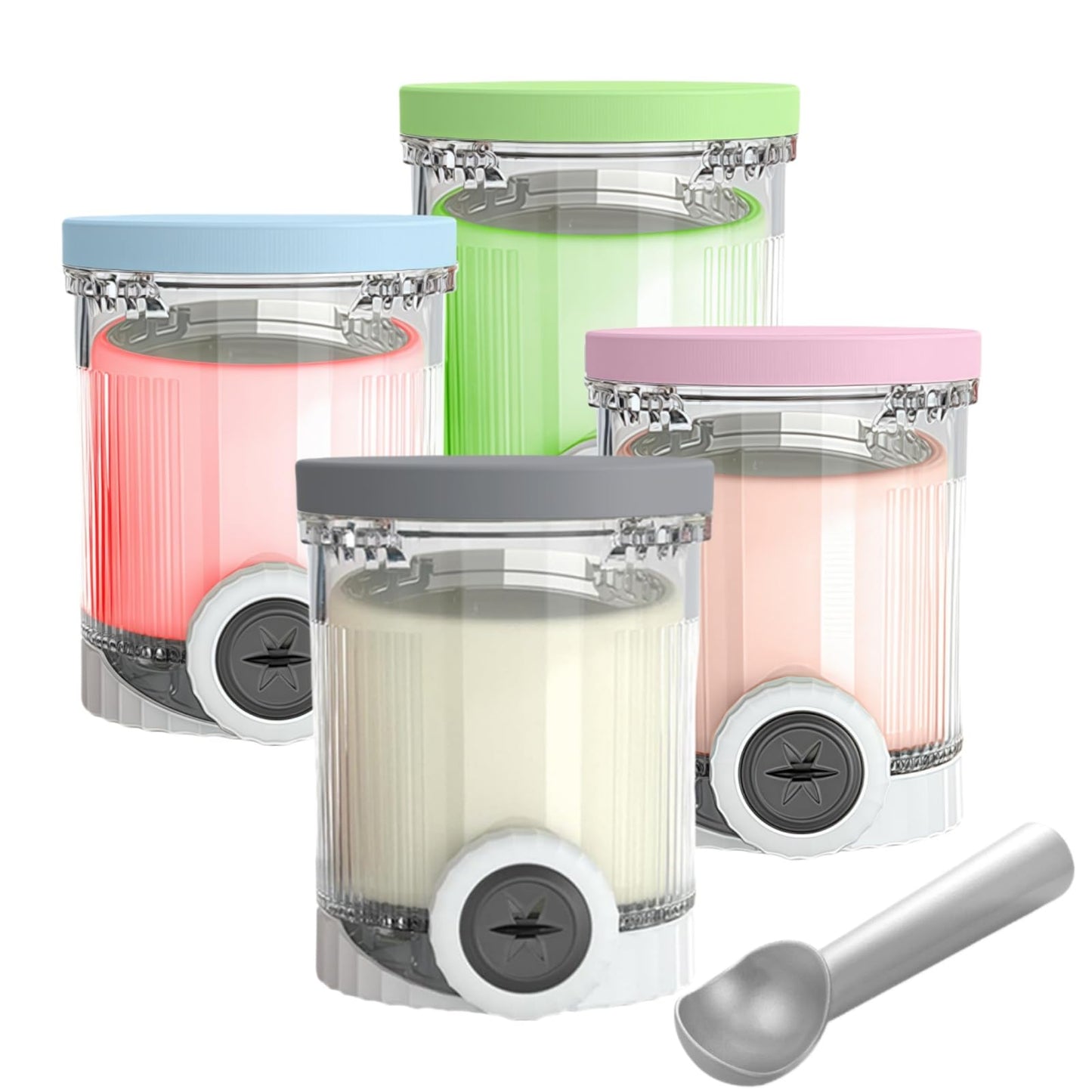4 Pack Creami Pints and silicone Lids for Ninja NC700 NC701 Series, Compatible with Ninja Swirl Ice Cream & Soft Serve Makers, BPA-Free & Dishwasher Safe, Replacement XSK7PNTLD2