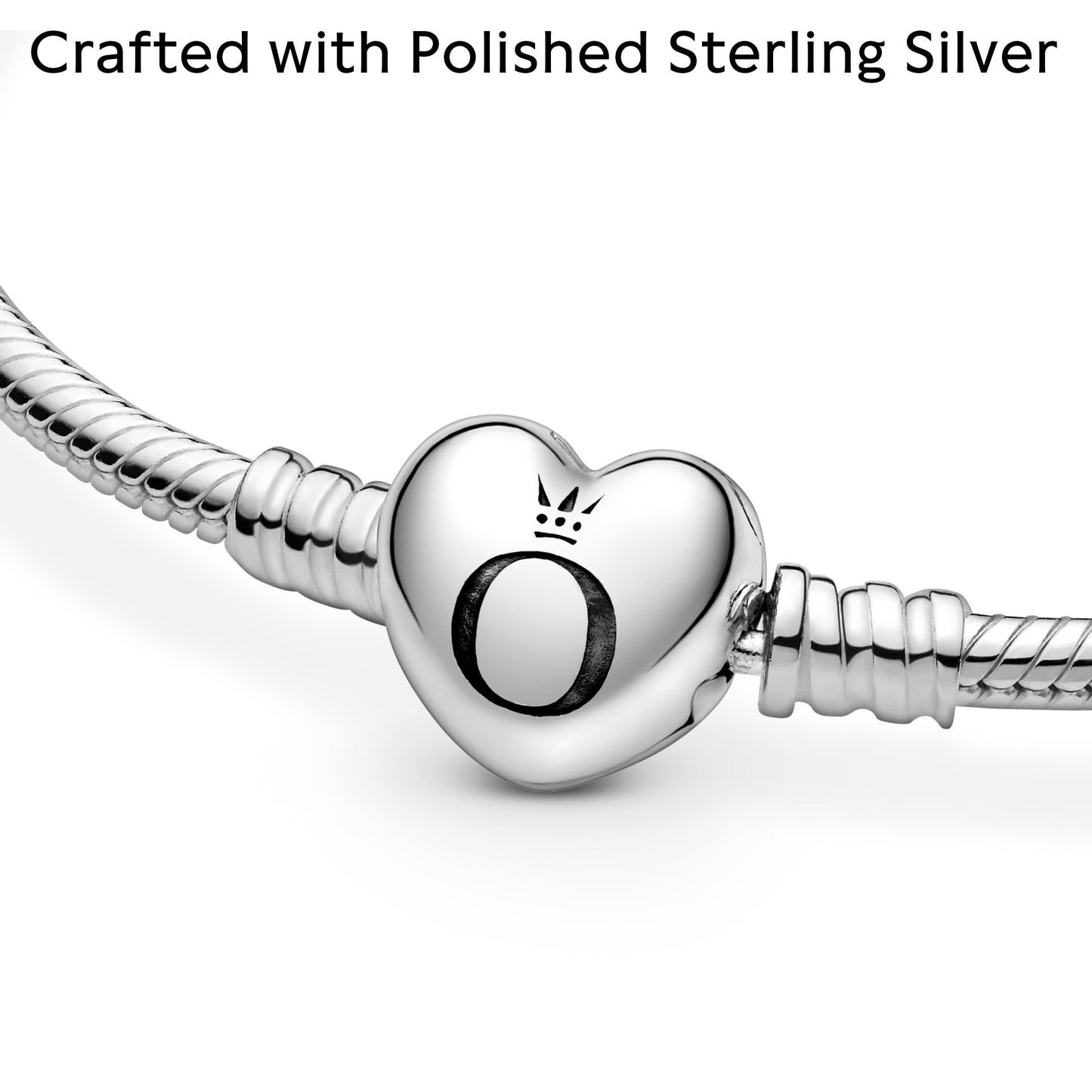 PANDORA Moments Heart Clasp Snake Chain Bracelet - Compatible Moments Charms - Gift for Her - Sterling Silver Shine - With Gift Box - 7.1"