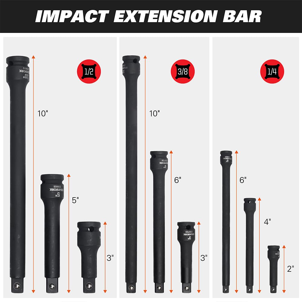 STARWORK TRUE MECHANIC 153-Piece Impact Socket Set, Professional, SAE/Metric