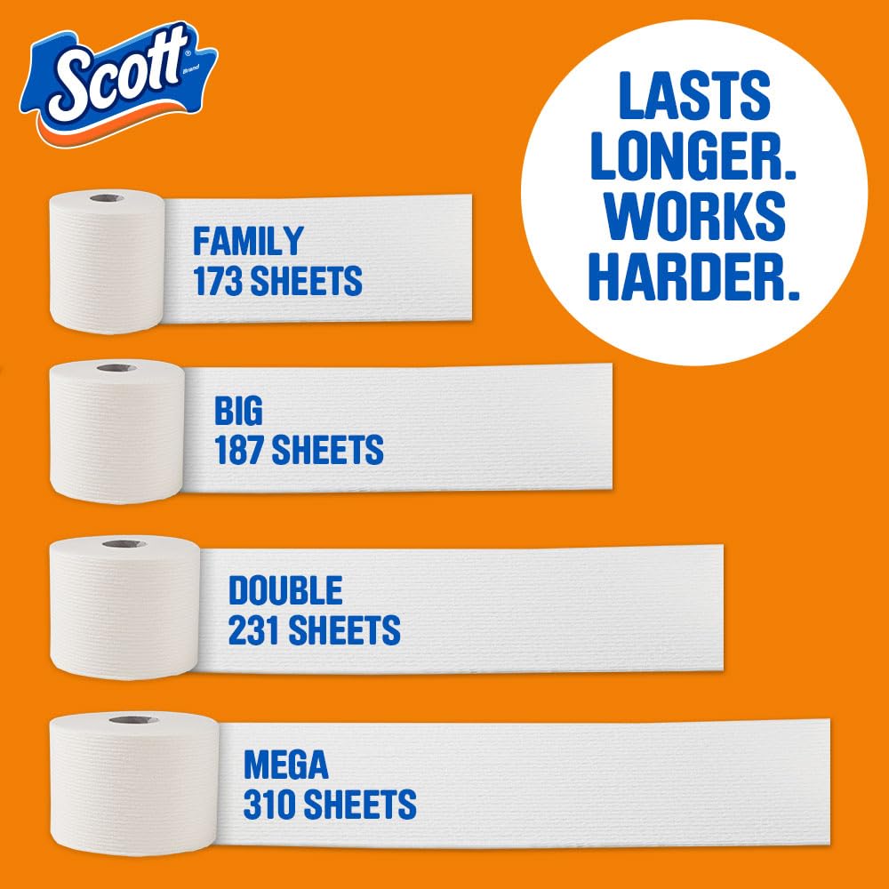 Scott ComfortPlus Toilet Paper, 12 Double Rolls, 231 Sheets per Roll, Septic-Safe, 1-Ply Toilet Tissue