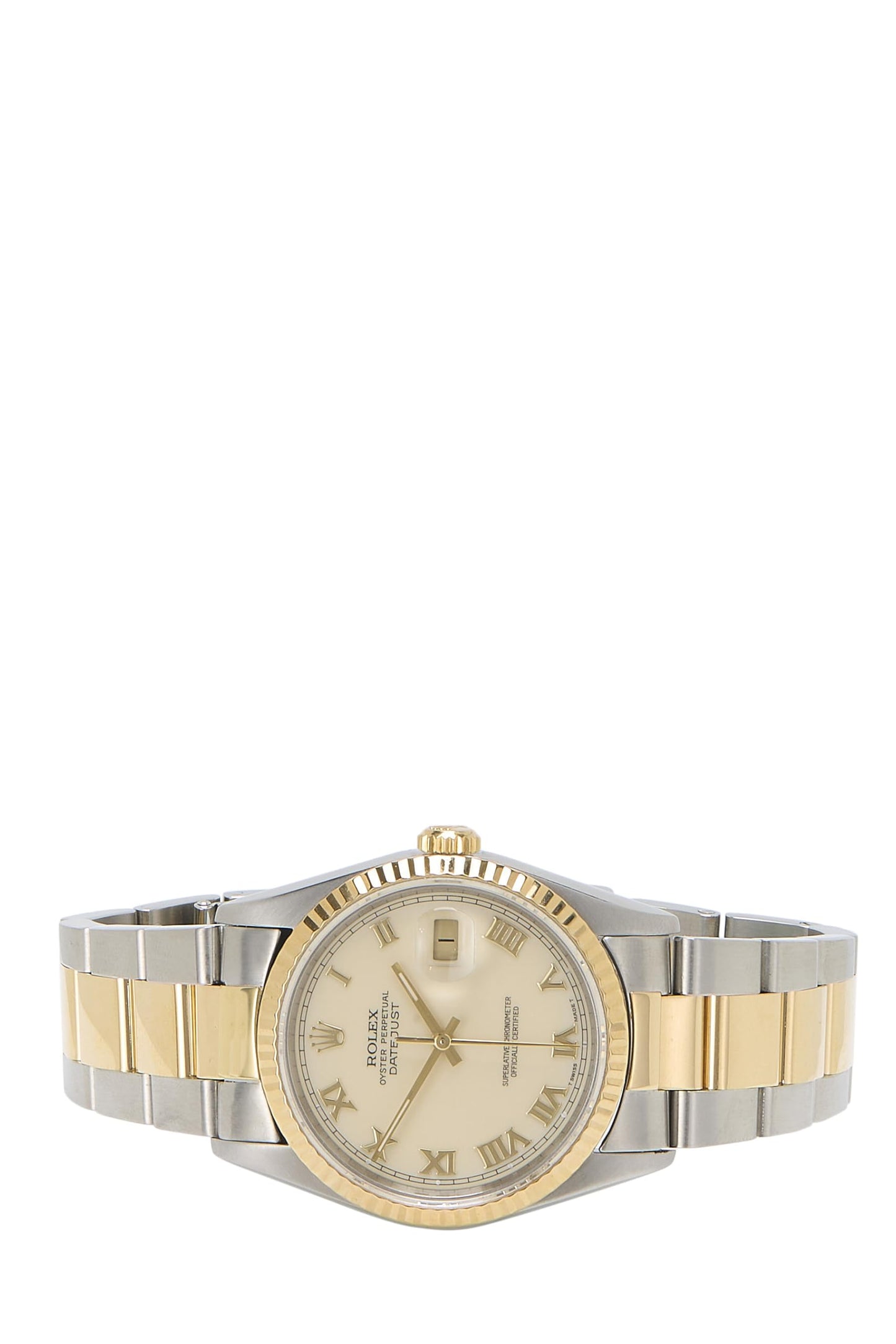 Rolex, Pre-Loved Stainless Steel & 18K Yellow Gold Datejust 16233 36mm, Cream