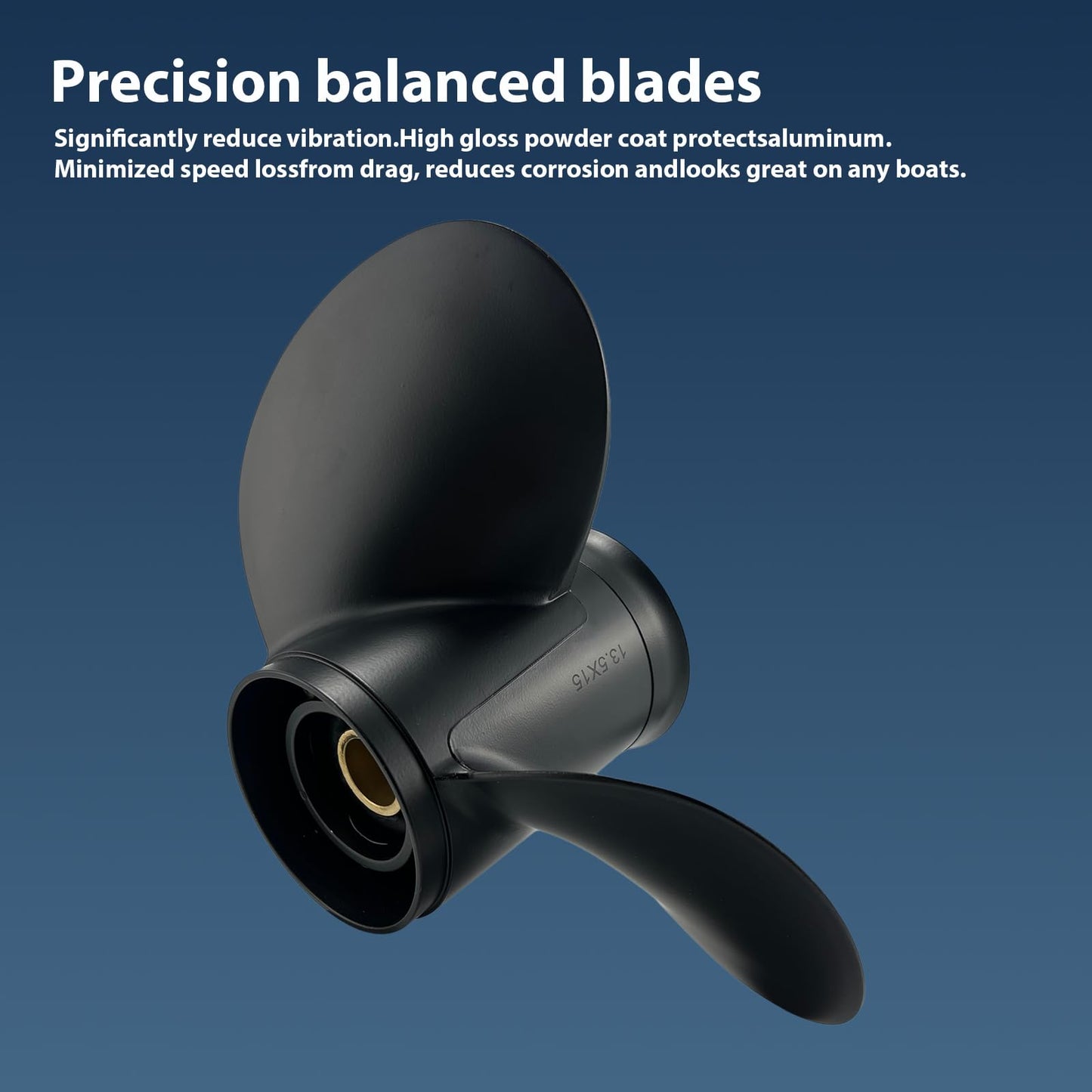 VRIWOY 13.5x15 13.25x17 Aluminum Boat Propeller for TOHATSU Outboard Engines | 60-140HP | 15 Spline, RH Rotation | Durable 3-Blade Design (13.25Dia×17Pitch OEM NO.3HKB64536-0)