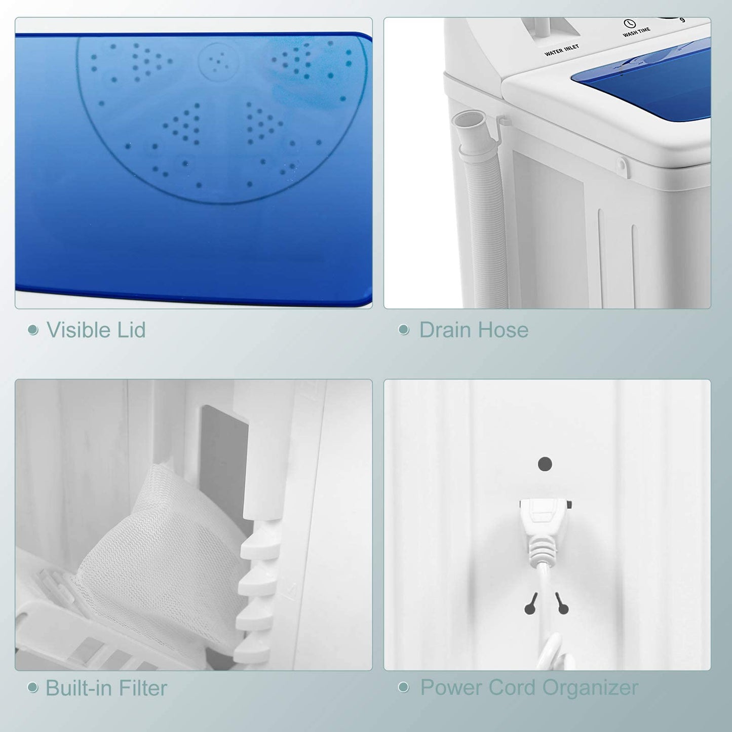 COSTWAY Portable Washing Machine, Twin Tub 20 Lbs Capacity, Compact Laundry Washer(12 Lbs) and Spinner(8 Lbs), Durable Design, Timer Control, Perfect for RV, Apartments and Dorms, Blue+White