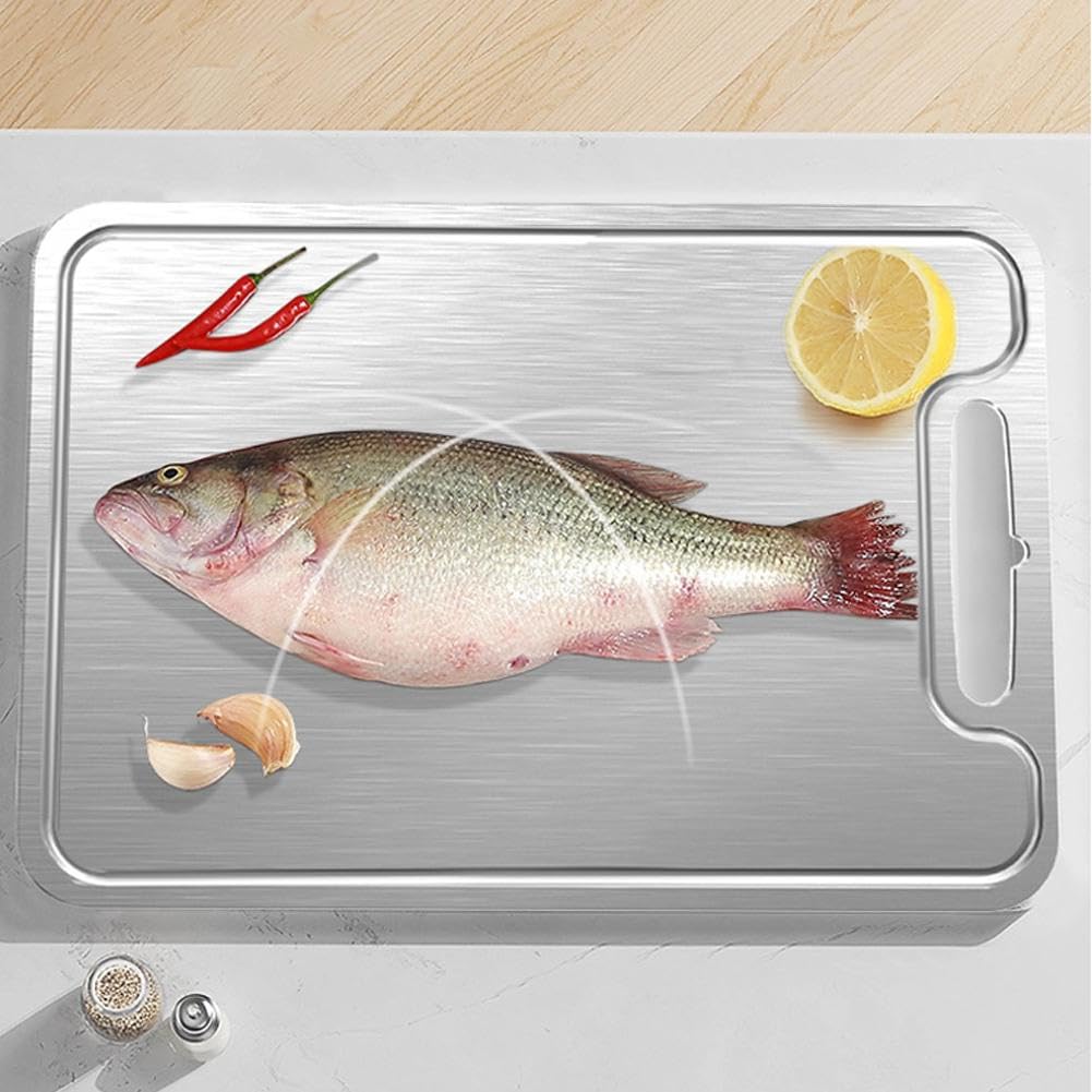 Stainless Steel Cutting Board, Cutting Boards for Kitchen, Double Sided Board Cutting Board, with Premium Metal, Foodgrade Stainless Steel Cutting Board, for Meat,Fruit, Vegetables (46 * 30CM)