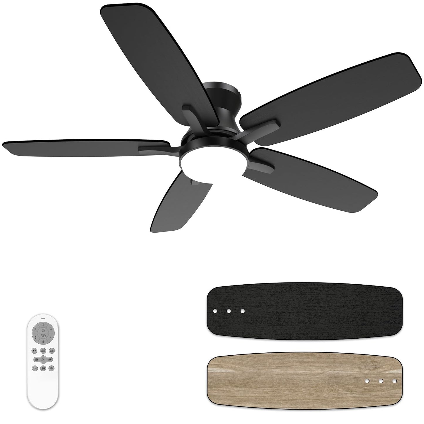 Low Profile Ceiling Fan With Light, 42inch Flush Mount Ceiling Fan with Lights and Remote for Bedroom/Living Room, Modern/Farmhouse Ceiling Fans for Indoor/Outdoor Reversible, 3CCT, Noiseless