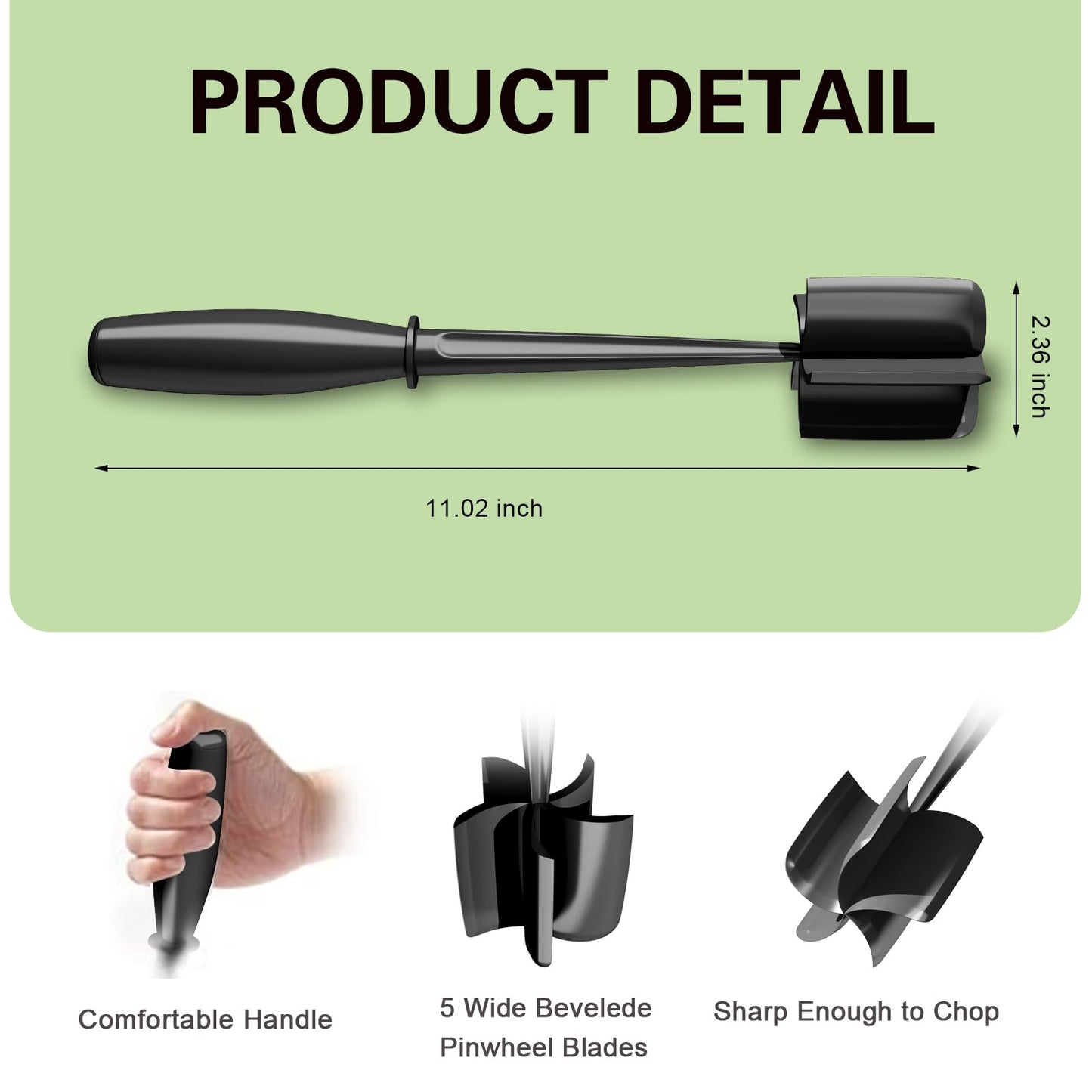 Meat Chopper, 5 Curve Blades Ground Beef Smasher, Heat Resistant Hamburger Smasher Tool, Nylon Potato Masher Utensil, Ground Meat Chopper, Meat Separator Tool for Hamburger, Non Stick Mix Chopper