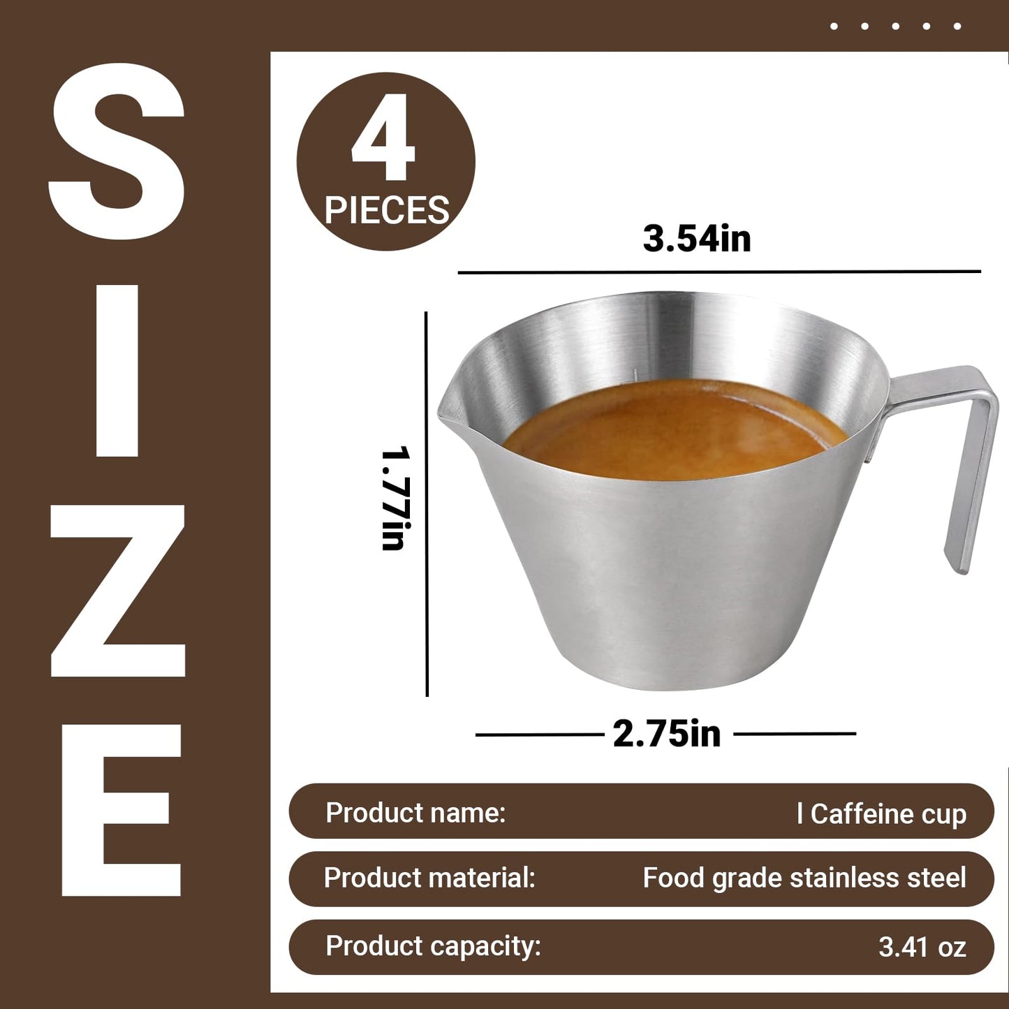 Clipore 4 pc Stainless Steel Espresso Cups with Handle Dual Spout Measuring Cup for Coffee or Sauce Use, Send Goods from Local Warehouse