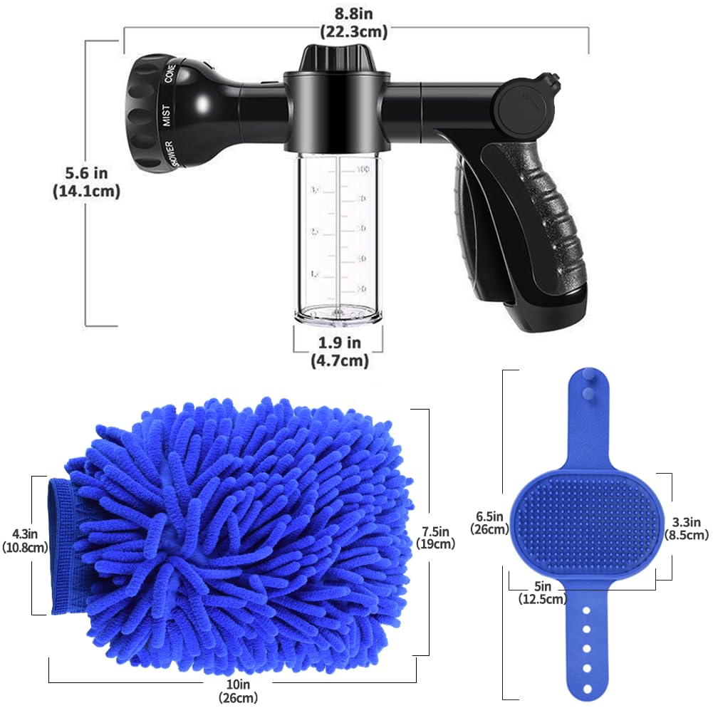 EVILTO Garden Hose Nozzle, High Pressure Hose Spray Nozzle 8 Way Spray Pattern One-Touch Sprayer for Watering Plants, Lawn, Patio, Car Wash, Cleaning，Showering Pet