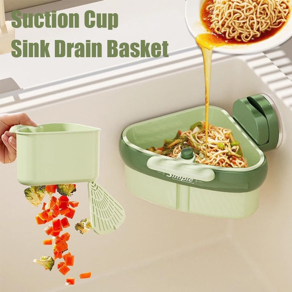 Sink Strainer Basket,2025 New Upgraded Suction Cup Press Sink Drainer Basket,Automatic Dumping Sink Strainer Basket,Faucet Sponge Storage Rack,Corner Sink Trash Catcher for Food Waste