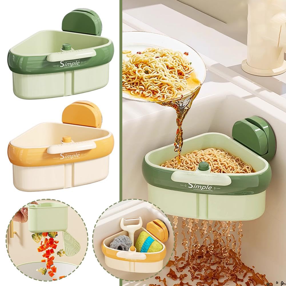 Sink Strainer Basket,2025 New Upgraded Suction Cup Press Sink Drainer Basket,Automatic Dumping Sink Strainer Basket,Faucet Sponge Storage Rack,Corner Sink Trash Catcher for Food Waste