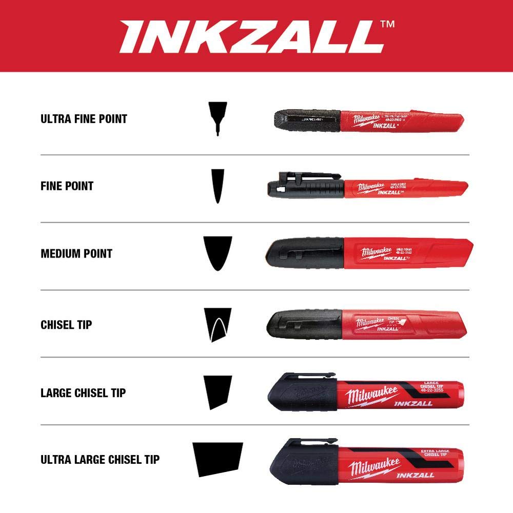 Milwaukee 48-22-3104 Inkzall Point Marker, Fine, Black, 4-Pack