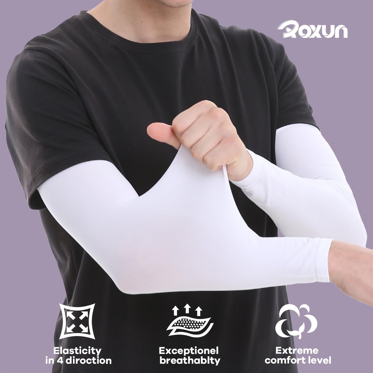 ROXUN 4 Pairs Arm Sleeves, Cooling UV Sun Protection Sports Compression for Men/Women Black+Dark Gray+Light Gray+White