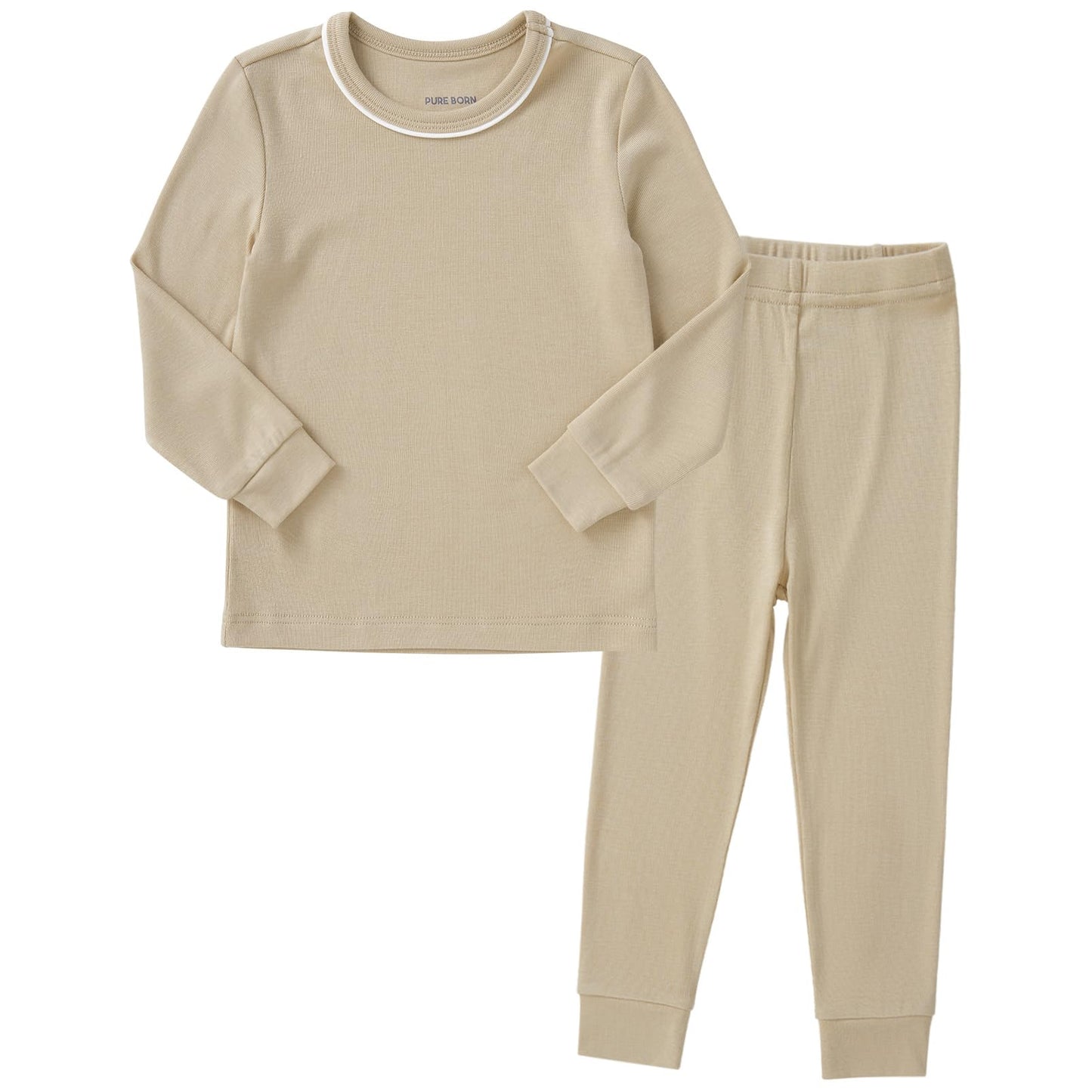 pureborn Toddler Pajamas Set Pjs - Little Boy Long Sleeve Snug Fit Sleepwear 2pcs Khaki 2T