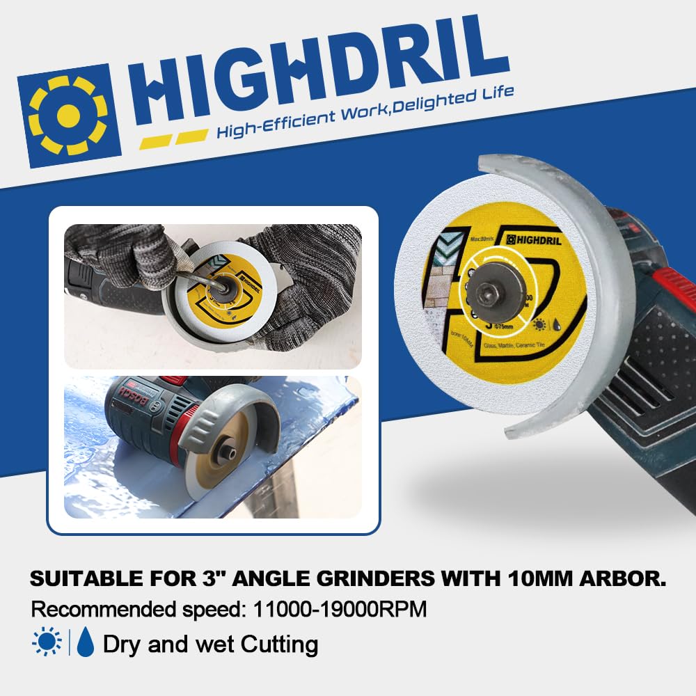 HIGHDRIL 3" 75mm Circular Saw Blade Set 4pcs - Diamond/HSS/TCT Cutting Disc for Angle Grinder Cutting Soft Metal Copper Aluminum Granite Tile Plastic Wood