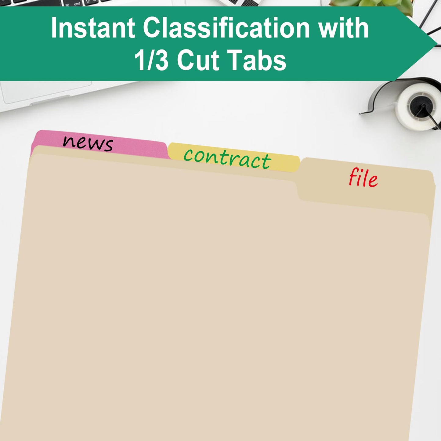 pmybupo 100PC Manila File Folder 1/3 Cut Tab Letter Size,Great for Organizing and Easy File Storage,Per Box