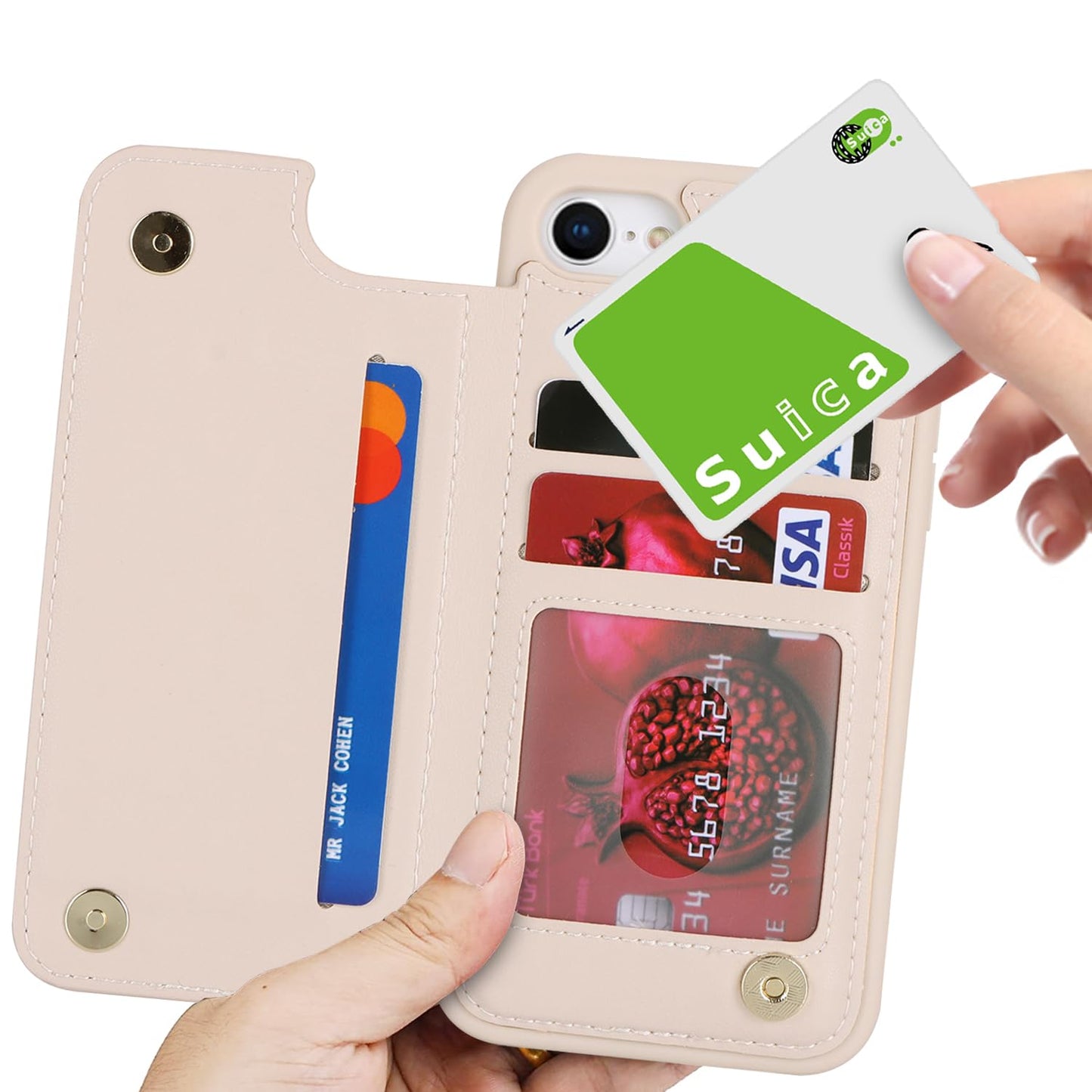 iCoverCase Compatible with iPhone SE(2022)/SE(2020)/7/8 Wallet Phone Case with Card Holder for Women Men, RFID Blocking Card Slots PU Leather Protective Case (Beige)