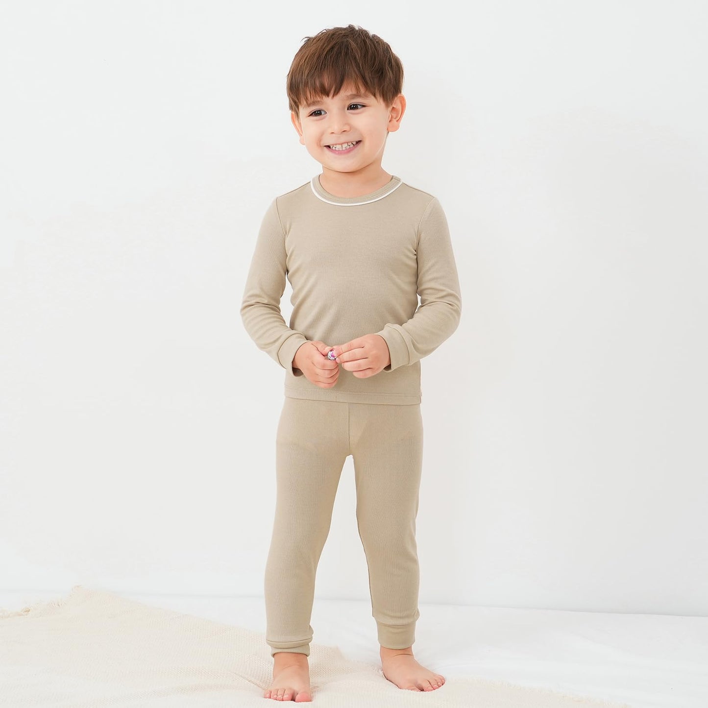 pureborn Toddler Pajamas Set Pjs - Little Boy Long Sleeve Snug Fit Sleepwear 2pcs Khaki 2T
