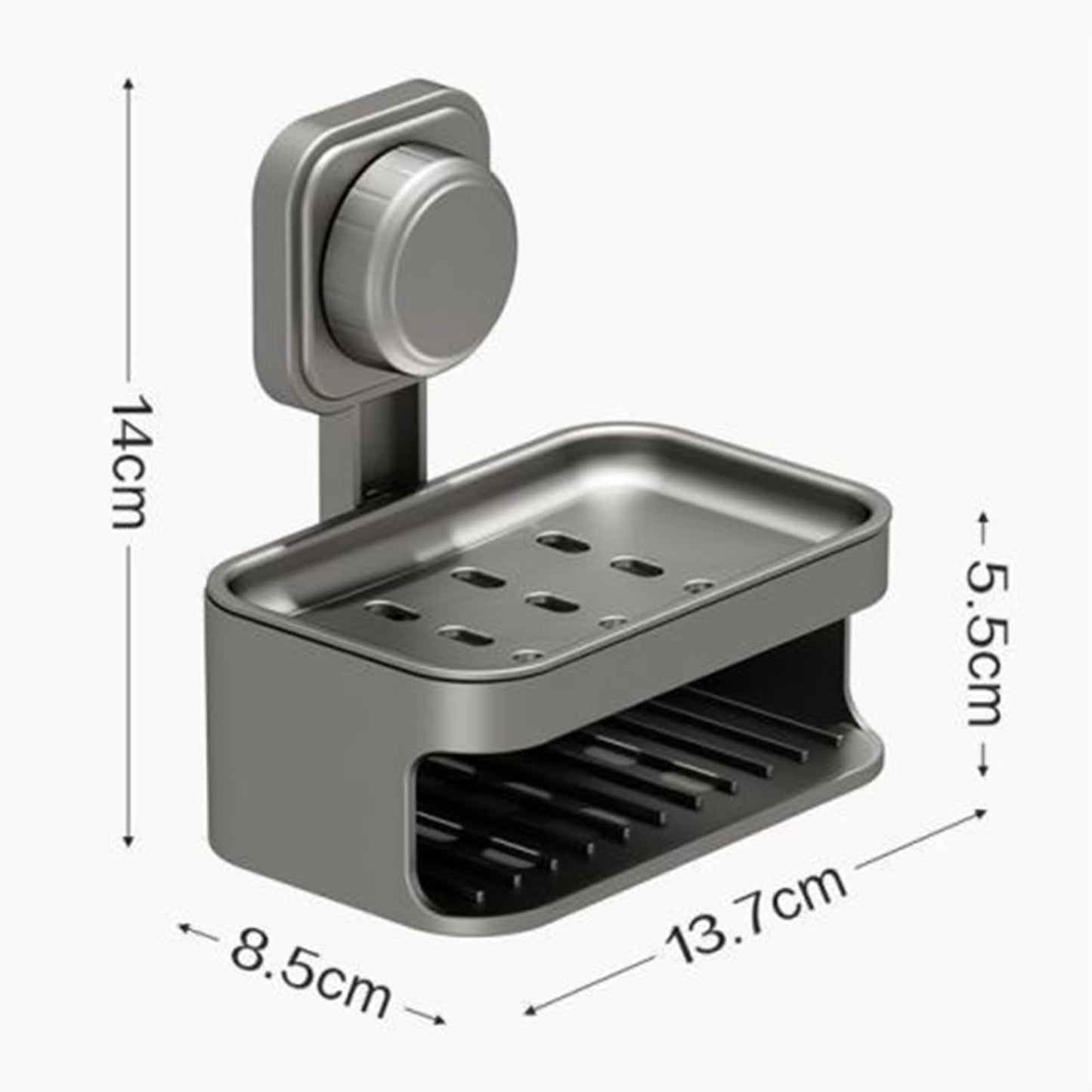 Soap Holder for Shower Wall, Suction Cup Soap Dish with Drainage, No Drilling Bar Soap Sponge Holder for Bathroom Bathtub Kitchen Sink, Removable Suction Shower Caddy (Grey)