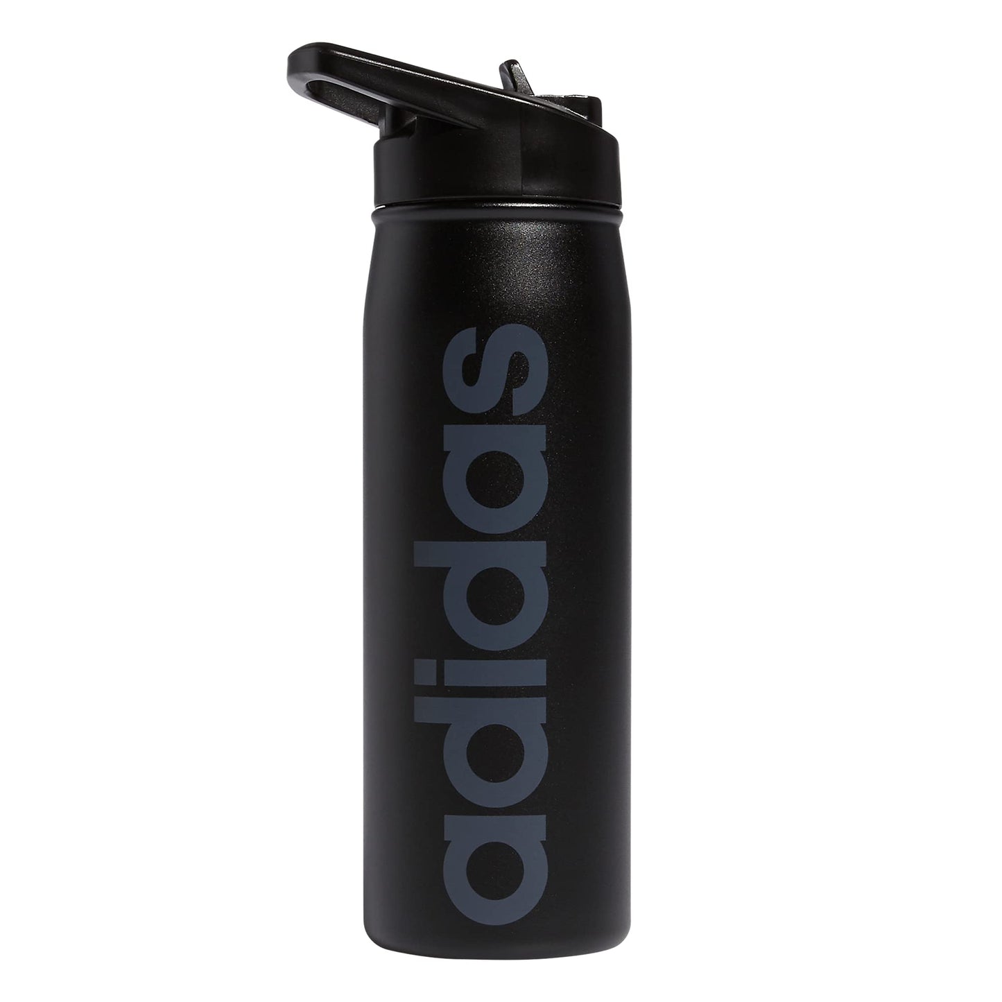adidas 600 ML (20 oz) Straw Top Metal Water Bottle, Hot/Cold Double-Walled Insulated 18/8 Stainless Steel, Black/Onix Grey, One Size