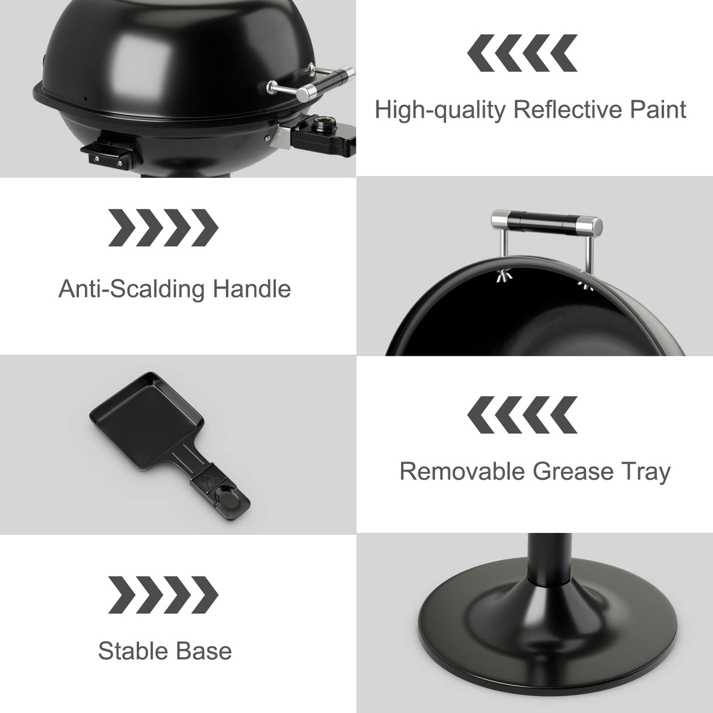 ARLIME Outdoor Electric Grill 1600W, Stand BBQ Grill w/Warming Rack for 15-Serving, Adjustable Temperature, Removable Greqase Tray, Portable Barbecue Grill for Camping Party Balcony Garden (Black)