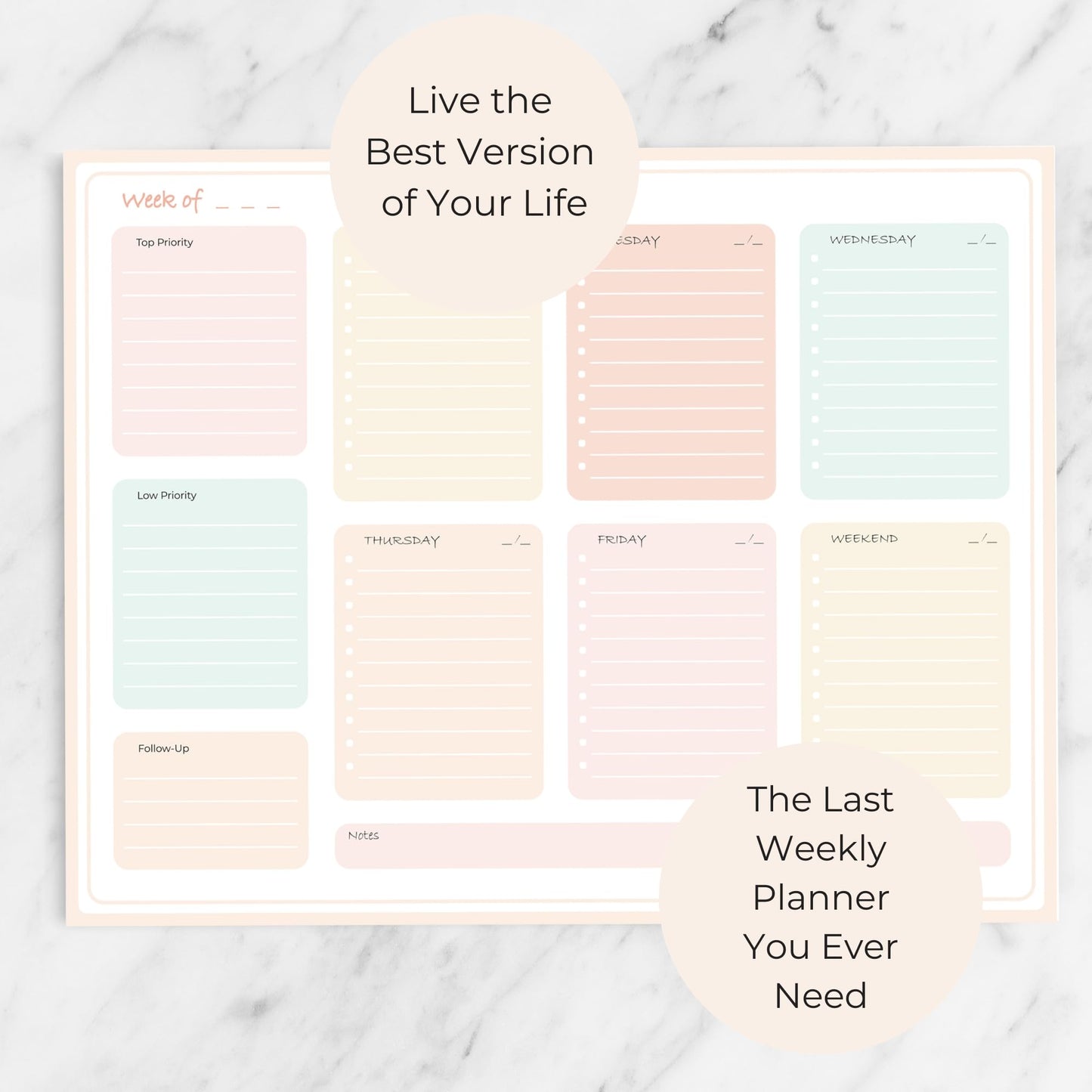 BLU MONACO Pastel Border Weekly Planner Notepad – Weekly To-Do List with 52 Tear-Off Sheets – Soft Pastel Weekly Planner Pad with Calendar, Goals, and Priorities