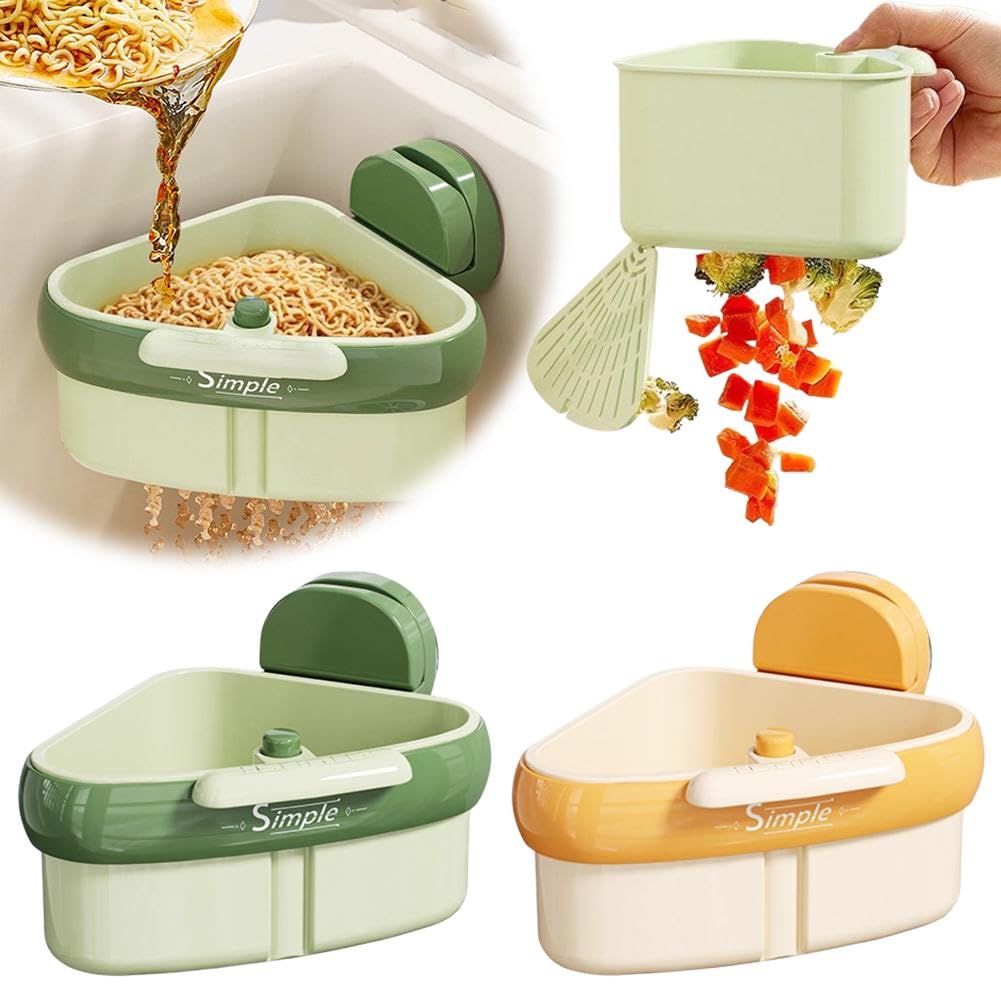 Sink Strainer Basket,2025 New Upgraded Suction Cup Press Sink Drainer Basket,Automatic Dumping Sink Strainer Basket,Faucet Sponge Storage Rack,Corner Sink Trash Catcher for Food Waste