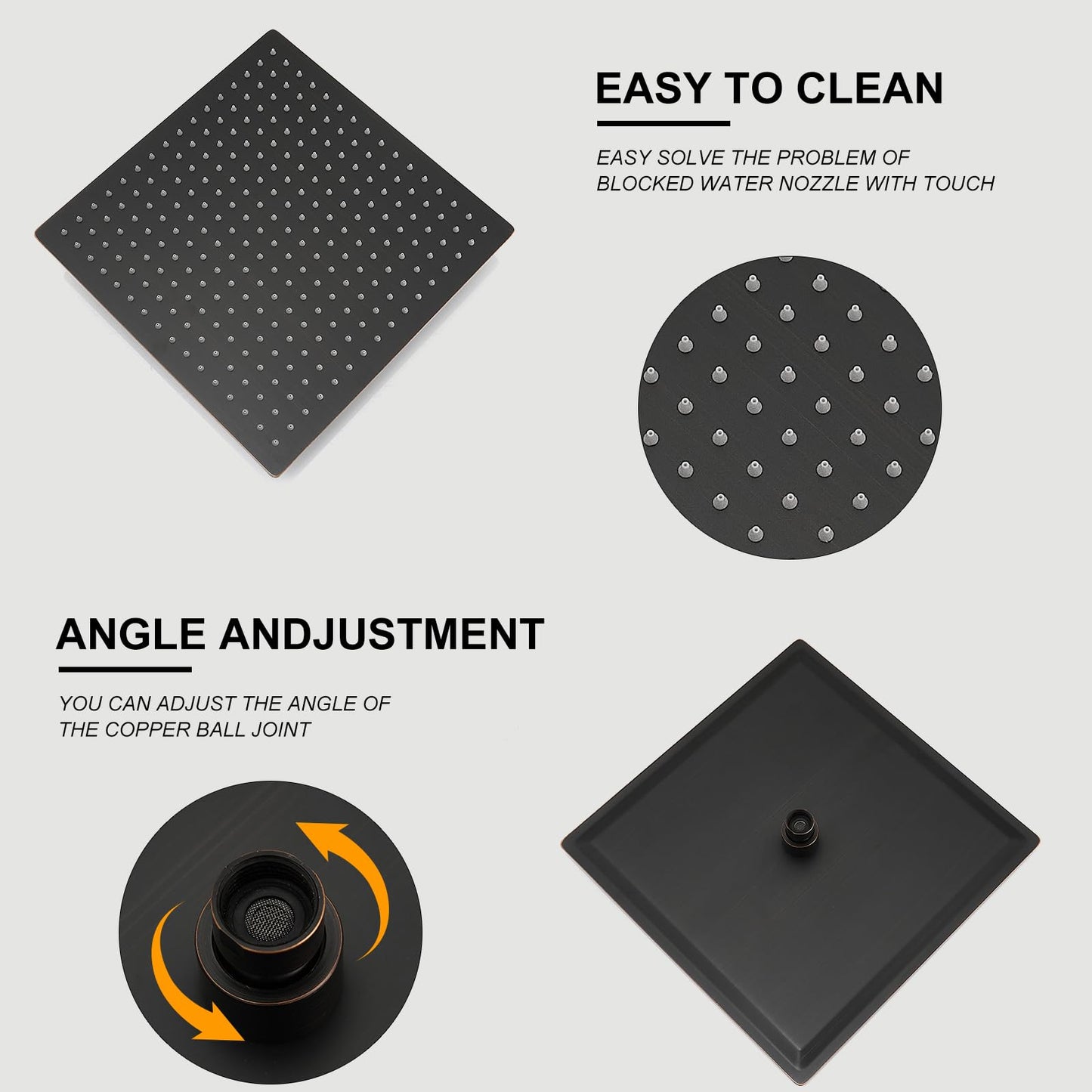 RUMOSE Oil Rubbed Bronze Rainfall Shower System 12 Inch High Pressure Square Shower Head with 2 in 1 Handheld Spray Wall Mount Brass Bathroom Shower Faucet Set with cUPC Certified Rough-in Valve