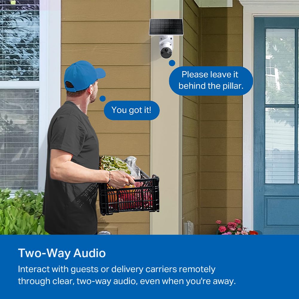 TP-Link 𝗧𝗮𝗽𝗼 SolarCam C402 Kit, Outdoor Battery Camera w/Solar Panel Base, Wireless, 1080P, Free Person/Vehicle Detection, SD/Cloud Storage, Color Night Vision, No Hub Needed, Works w/Alexa