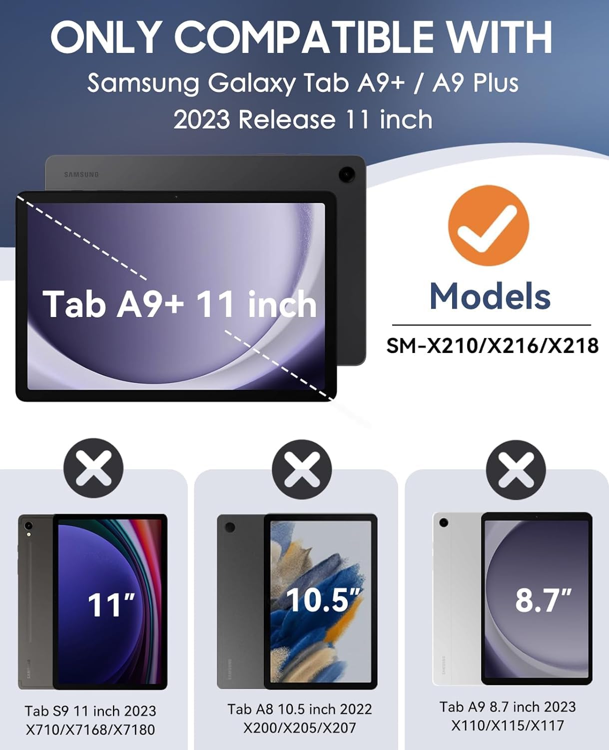 BMOUO for Samsung Galaxy Tab A9+ Plus Case 11" 2023 (SM-X210/X216/X218), Shockproof Galaxy Tab A9 Plus Case with Rotating Stand and Hand/Shoulder Strap, Black