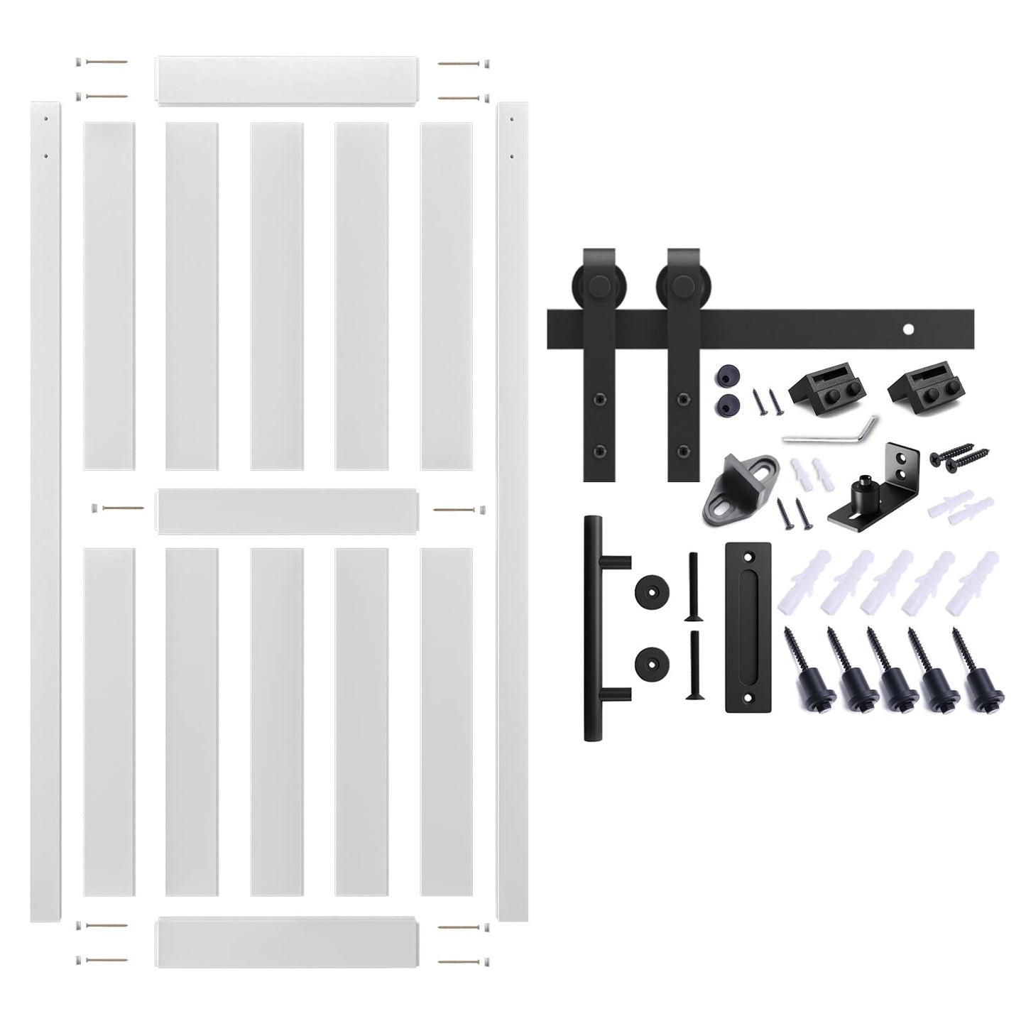 ALAMEDADT 36''x84'' Sliding Barn Door with 6.6 Ft Barn Door Hardware Kit& Handle& Floor Guides,Pre-Drilled Holes Easy Assembly - Include Installation Manual, Water-Proof PVC Surface, H-Frame, White