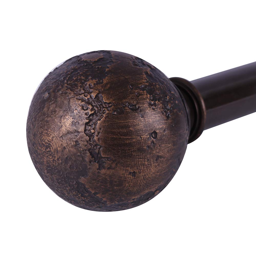 SCITOO 1 Inch Curtain Rod Telescoping Single Drapery Rod 36 to 72 Inches (3-6 Feet), Polished Bronze Curtain Rods for Windows 24 to 68 Inches, Antique Finial