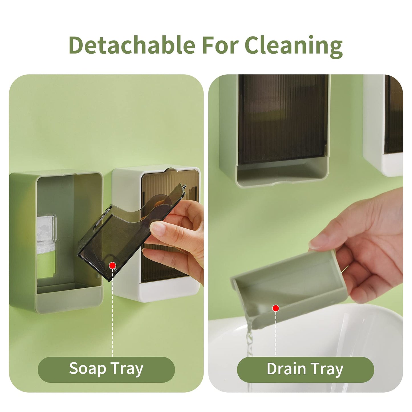 Soap Holder Dish Shower, 2 Pack Bar Soap Holder with Drainage, Self Draining Soap Holder, Wall Mounted Soap Box Tray Container for Bathroom, Bathtub Kitchen Sink, No Drilling, 4 Adhesive Include