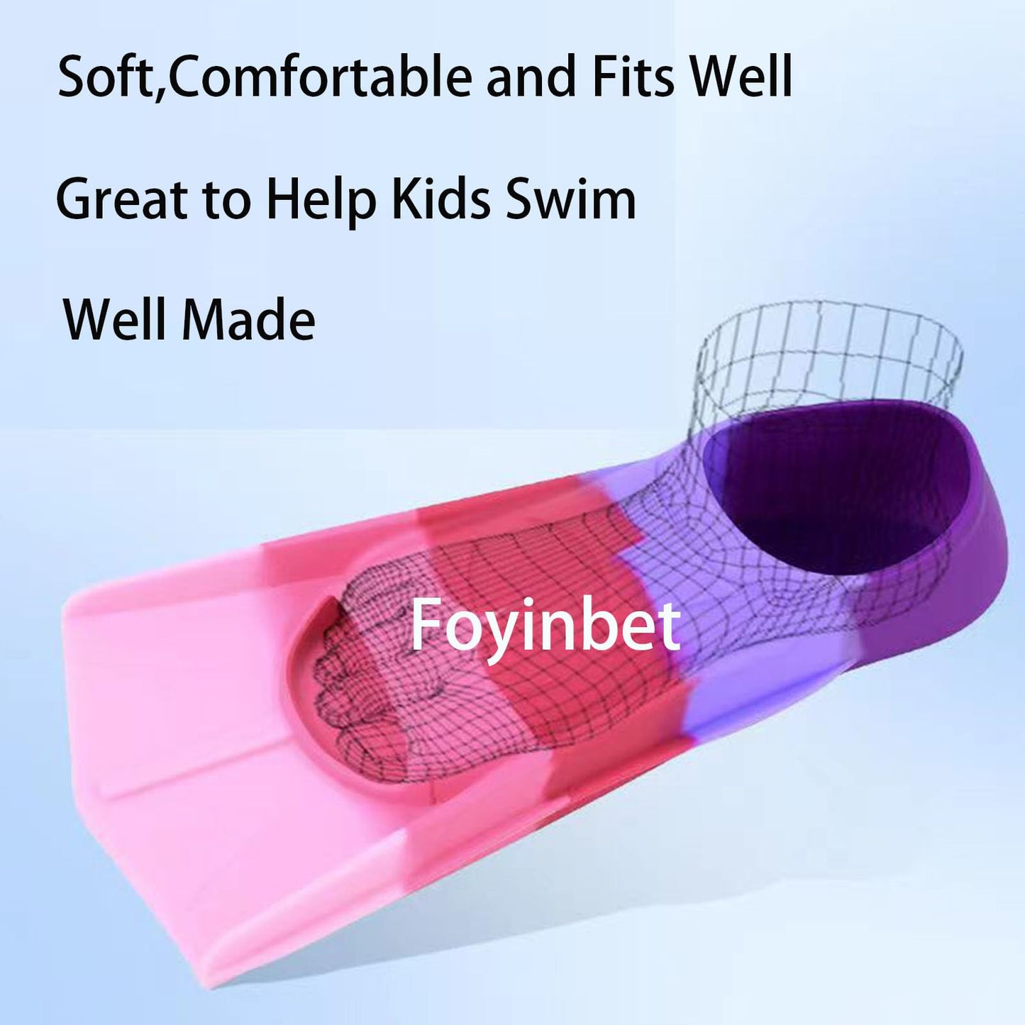 Foyinbet Kids Swim Fins,Short Youth Flippers Swimming Training Fins for Lap Swimming and Training for Children Girls Boys Beginners XS