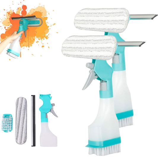 4 in 1 Glass Cleaner Scraper, Reusable Magnetic Double-Sided Window Cleaning Tool with Wiper, Detachable Spray Bottle, Extendable Handle, Streak Squeegee for Home High-Rise Use (2Pc)