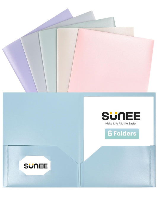 SUNEE Folders with Pockets (6 Pack, Pastel Colors), Plastic Folder with Pocket, Poly Folder for Documents Letter Size, 2 Pocket Folders for Kids, Home, School, Office