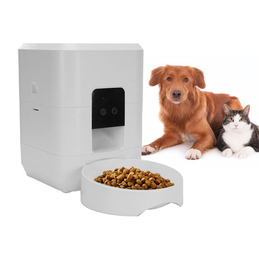 Cffuvros Automatic Pet Feeder, Timed Feeding Portion Control, WiFi Cat Food Dispenser, Dry Food Automatic Cat Feeder, One Touch Operation for Small Indoor Pets (White)