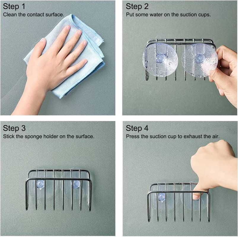 Toplife Sponge Holder for Kitchen Sink, Stainless Steel Suction Cup Sponge Caddy - Silver