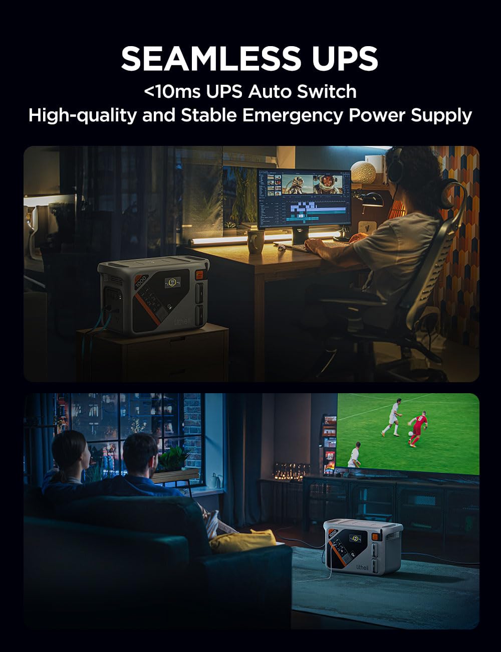 Litheli Eclair 1000 Portable Power Station with Dual Removable Batteries (2×4.0Ah) – 1800W Solar Generator, 1069Wh LiFePO4, 1H Fast Charge, Solar Optional, Ideal for Camping, RV, Emergency