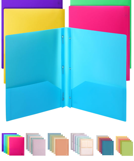 Mr. Pen- Folders with Pockets and Prong with Fasteners, 2 Pocket Folder, 3 Prong Folders, 5 Pack, Plastic, Back to School Supplies