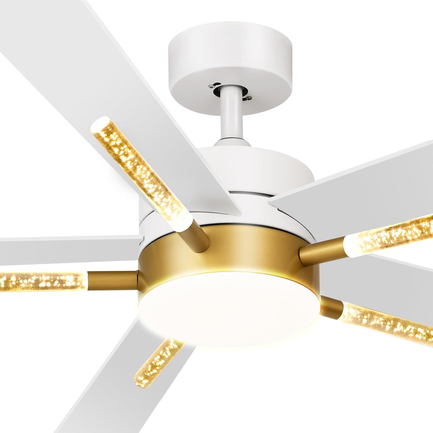 YITAHOME 60 Inch Ceiling Fan with Light and Remote, 5 Blades with Crystal Rod Design, Modern Chandelier Ceiling Fan with Reversible Quiet Motor, Indoor Fan with 3 LED Color, White &Gold