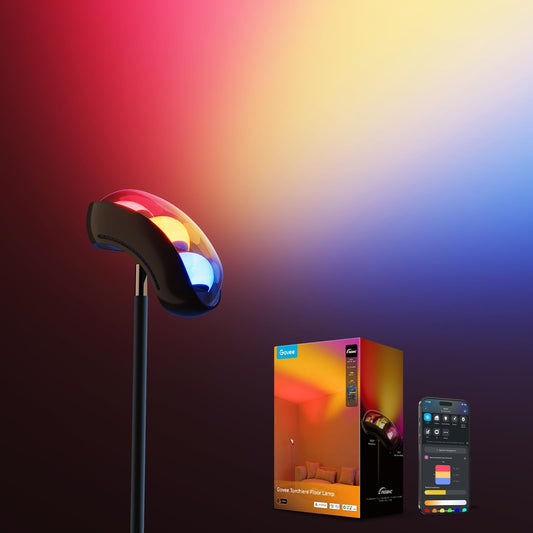 Govee Torchiere Floor Lamp with Matter, Alexa Compatible, RGBIC Warm Cool White Standing Lamp with 77 Scene Modes, Music Sync, 67" Modern Floor Lamps for Living Room Bedroom, Black, 172 ft² Light Area