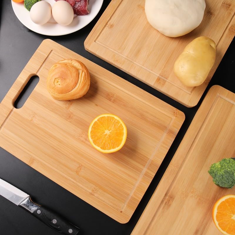 Bamboo Cutting Board, Durable Wood Cutting Boards for Kitchen with Deep Juice Grooves & Built-in Handles, Ideal Charcuterie & Chopping for Meat, Vegetables and Fruits Ideal Kitchen Gifts