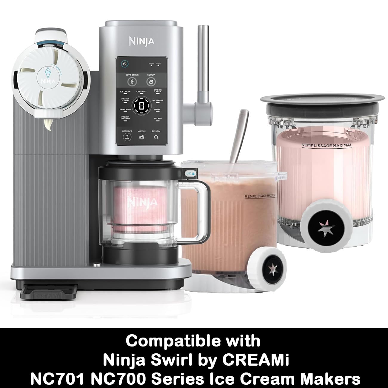 4 Pack Creami Pints and silicone Lids for Ninja NC700 NC701 Series, Compatible with Ninja Swirl Ice Cream & Soft Serve Makers, BPA-Free & Dishwasher Safe, Replacement XSK7PNTLD2