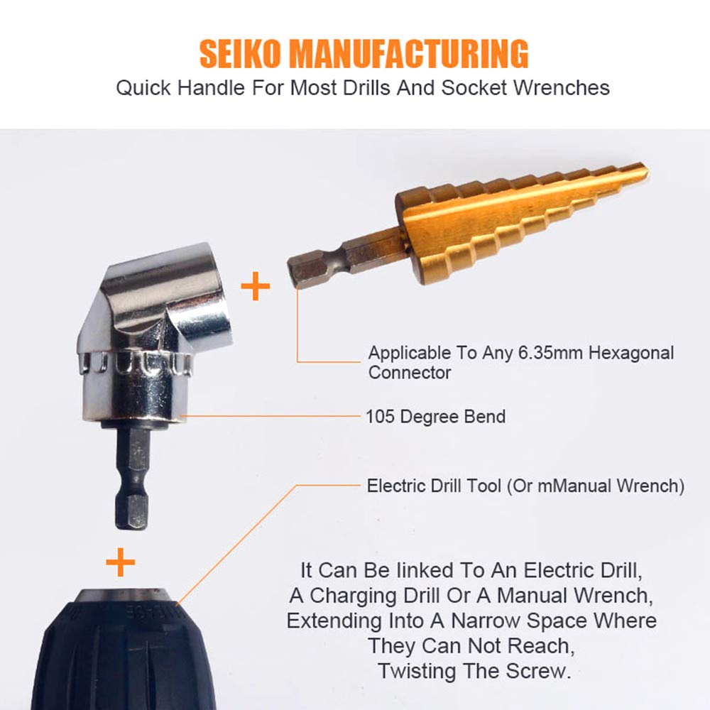 CIGOTU Impact Grade Power Hand Tools Driver Sockets Adapter Extension Set, 3Pcs 1/4 3/8 1/2" Hex Shank Drill Nut Driver Bit Set + 105 Degree Right Angle Driver Extension Screwdriver Drill Attachment