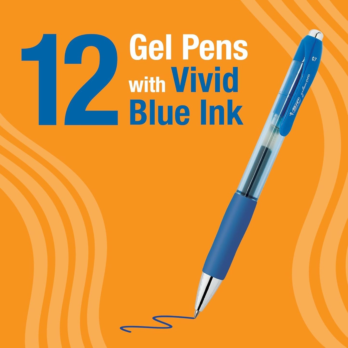 BIC Gelocity Pro Gel Pen with 0.7 mm Medium Point and Smear-Resistant Ink, 12-Count in Blue Ink