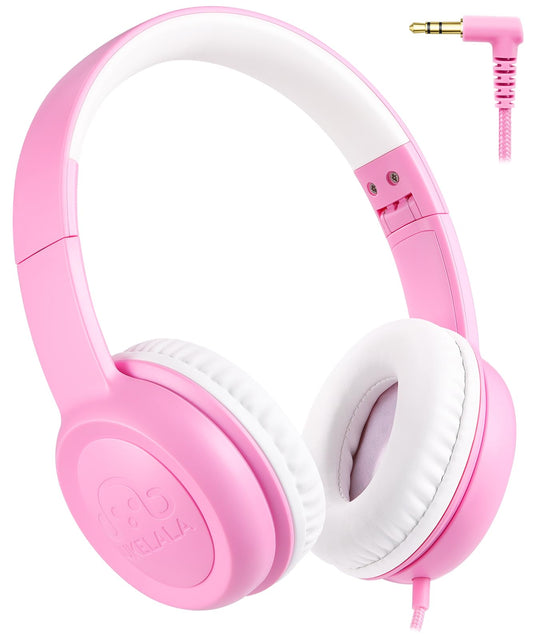 UKELALA C3 Kids Headphones Wired, On-Ear Wired Head Phones for Boys Girls with 3.5mm Jack, Foldable, Adjustable Headband, Child Headphone for School Home Airplane Tablet Pink