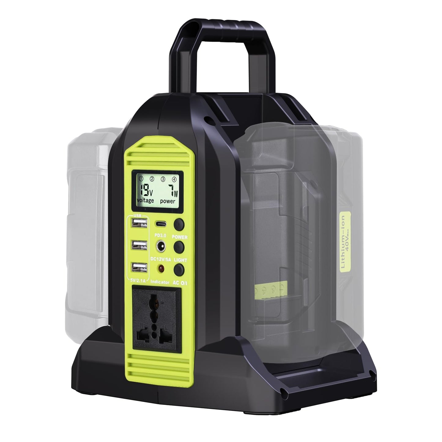 350W Power Inverter for Ryobi 40V Li-ion Battery, OP401 2-Port 40V to 120V Pure Sine Wave Inverter with LED Light, 3 USB-A Port, 1 USB-C Port, 1 DC Port, Power Station for Camping Emergency(Tool Only)